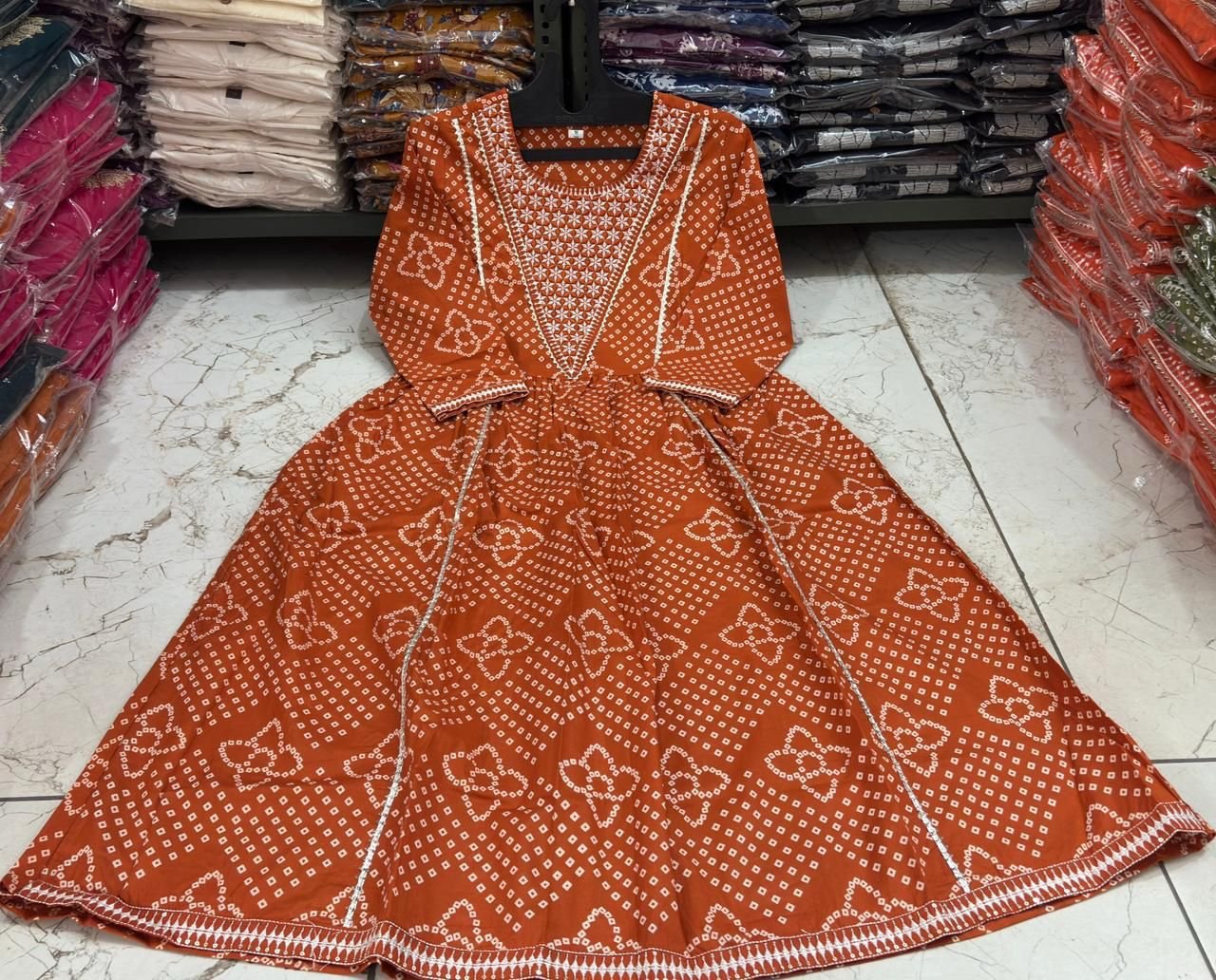 Orange Cotton Embroidered 3-Piece Suit Set